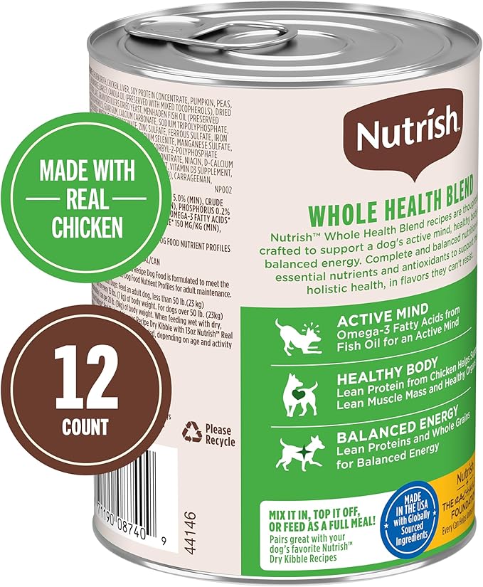 Nutrish Rachael Ray Wet Dog Food Chunks in Gravy Real Chicken & Veggies Recipe,13 oz. Can,(Pack of 24)