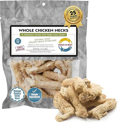 Fresh Is Best Freeze Dried Whole Chicken Necks for Dogs & Cats - Raw Crunchy Single Ingredient Dog Treats - High-Protein Dental Chews in Resealable Bag - Made in USA