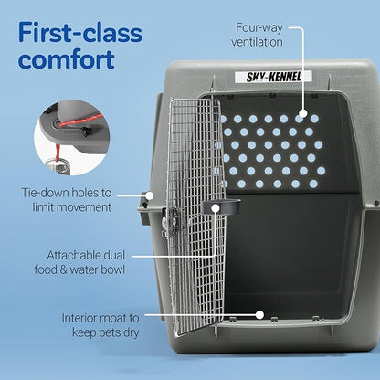 Petmate Sky Kennel IATA Airline Compliant Plastic Dog Crate For Air and Land Travel, Giant 48" L For Pets 90-125 lbs, Heavy Duty Dog Kennel, Made in the USA