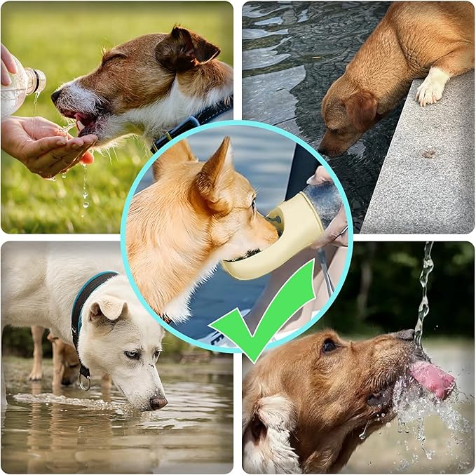 Kalimdor Dog Water Bottle, 12oz Leak Proof Portable Puppy Water Dispenser with Drinking Feeder for Pets Outdoor Walking, Hiking, Travel, BPA Free Food Grade Plastic (Cream Yellow, 12oz)