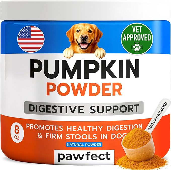 PAWFECTCHEW Pumpkin Powder for Dogs - 8oz Powdered Supplement High Fiber for Dogs Stool Softener - Treat Diarrhea, Constipation, Upset Stomach, Food Sensitivity - Improve Digestion - Made in USA