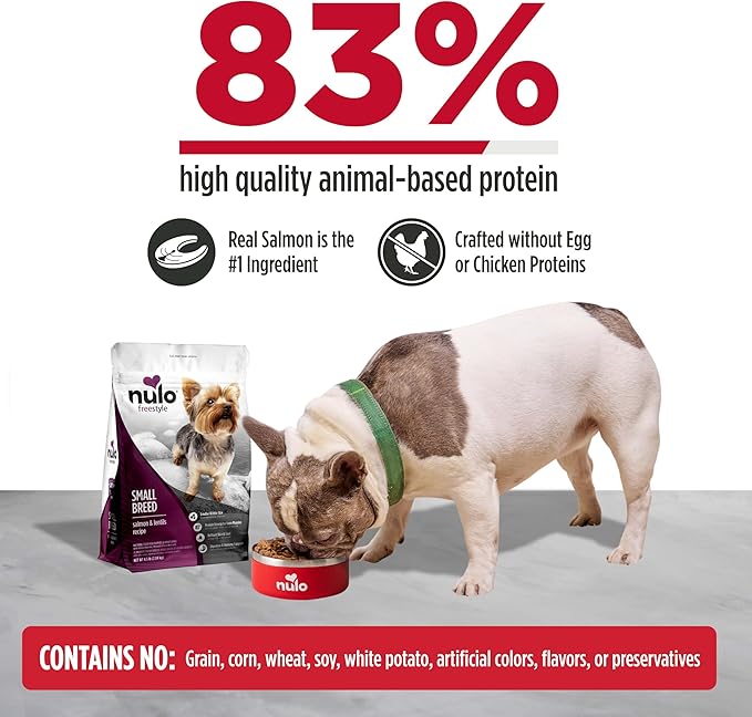 Nulo FreeStyle Small Breed Dog Food Dry - Salmon & Lentils, Puppy & Adult Grain Free Dog Food, Natural, High Protein, Smaller Sized Kibble with BC30 Probiotic for Healthy Digestion Support, 14lb Bag