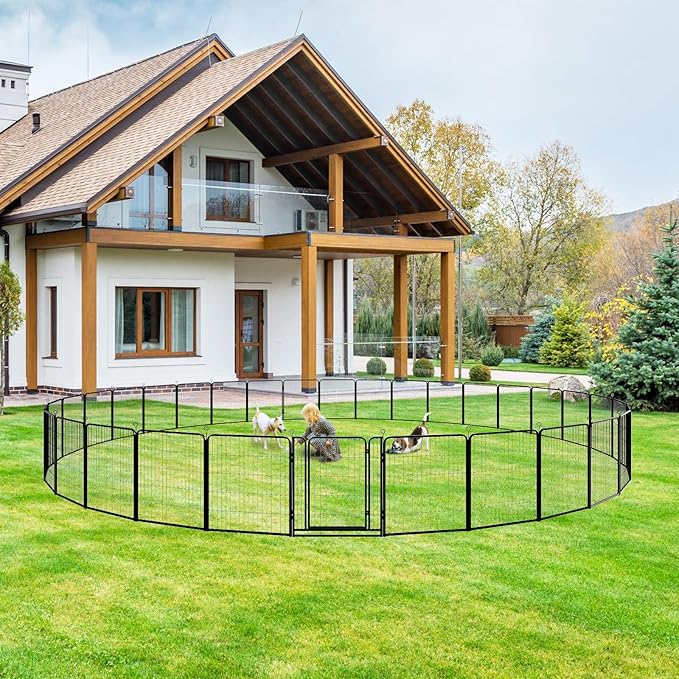 Kfvigoho Dog Playpen Outdoor Extra Wide 32 Piece Panels Heavy Duty Dog Fence 40" Height Anti-Rust with Doors Portable for RV Camping Yard, Total 84FT, 561 Sq.ft, Snowy Black