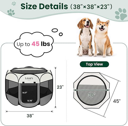Love's cabin Pet Puppy Dog Playpen, Large Dog Tent Crates Cage Indoor/Outdoor, Portable Playpen for Cat, Foldable Pop Up Dog Kennel Playpen with Carring Case, Removable Zipper Top, Grey
