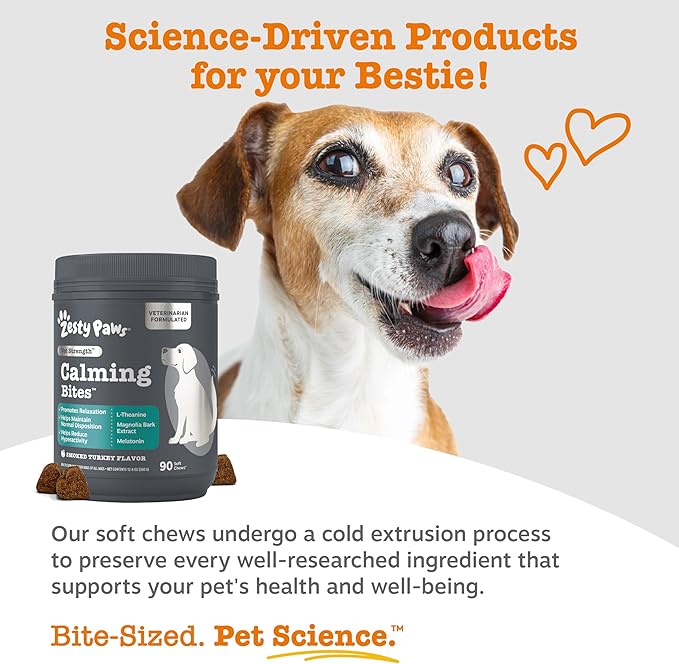 Zesty Paws Vet Strength Calming Chews for Dogs - for Everyday Stress, Relaxation, Composure, and Separation Smoked Turkey 90 Count
