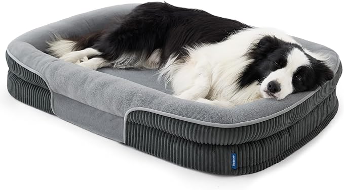 Bedsure XL Orthopedic Dog Beds Large Sized Dog - 360° Oval Bolster Large Dogs Bed for Senior Dogs with Waterproof Washable Cover, Extra Large Comfort Pet Sofa Couch with Ultra-Soft Fleece, Grey, 42"