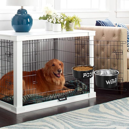 Crate Water Bowl No Spill for Large Dogs, Removable Stainless Steel Dog Bowls for Food and Water, Dog Kennel Hanging Wet and Dry Food Feeder for Medium/Large Pets, (7.1"x3.7" & 6.3"*2.6", Black)