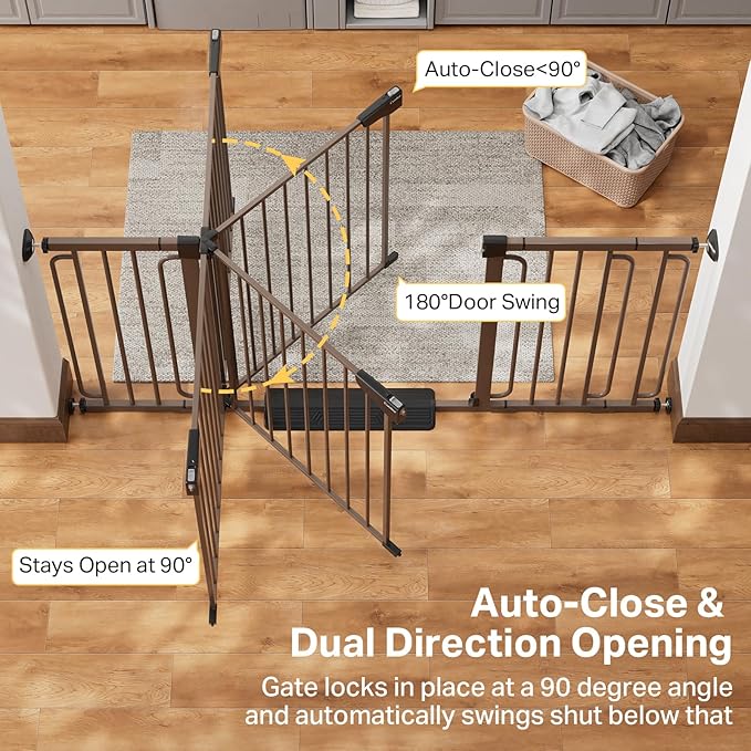 Cumbor Extra Wide Baby & Pet Gate Set, 29.7-51.5" & 36.6-64" Gates with Dual-Lock, Auto-Close, One-Hand Operation for Stairs, Hallways & Doorways