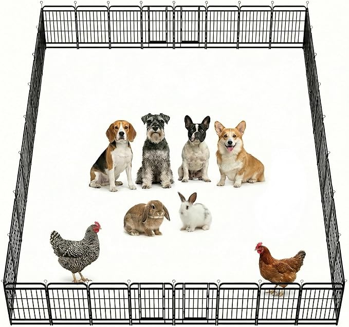 Dog Playpen Outdoor 32 Panels 32'' Rustproof Metal Dog Fence with Gate Small Medium Portable Large Dog Play Pen 72FT, 192 Sq.ft for RV Camping, Trips, Play Yard