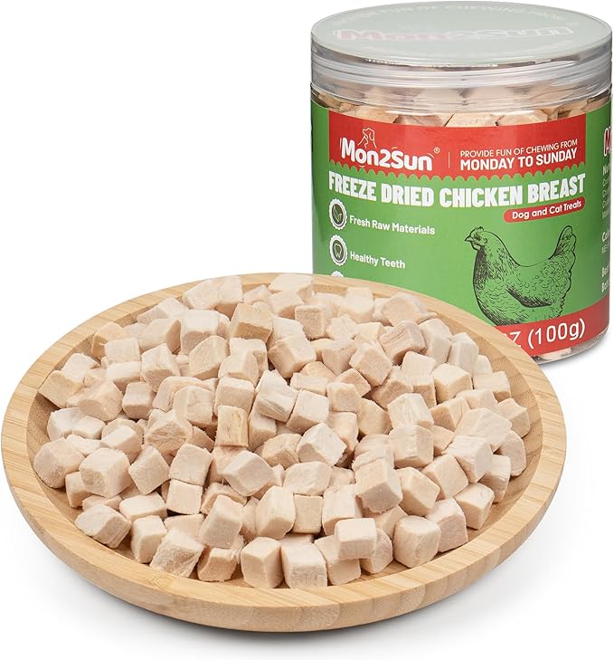 MON2SUN Freeze-Dried Chicken Dog and Cat Treats, Single Ingredient Training Treats, High Protein Grain-Free Snack & Food Topper, 3.5oz
