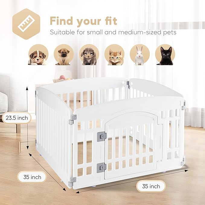 Simple Deluxe 4 Panel Plastic Dog Playpen, Safe and Secure, Folding and Portable, Puppy Fence with Door, ffor Dogs and Suppies, 24", White