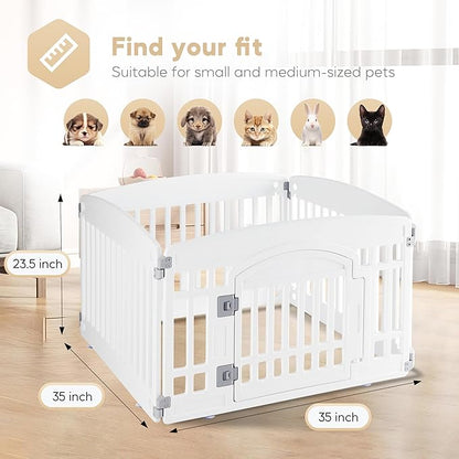 Simple Deluxe Dog Playpen, 24" Exercise 4-Panel Pet Playpen with Door, Safe and Secure, Folding and Portable Puppy Playpen for Puppies and Small Dogs, White