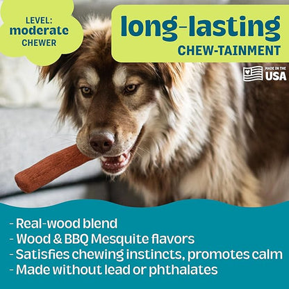 Pupstages Dogwood Mesquite Dog Chew Toy – Real-Wood Blend, Moderate Chewers, Medium, 7.5", 2-Pack (Natural & Mesquite Flavors)
