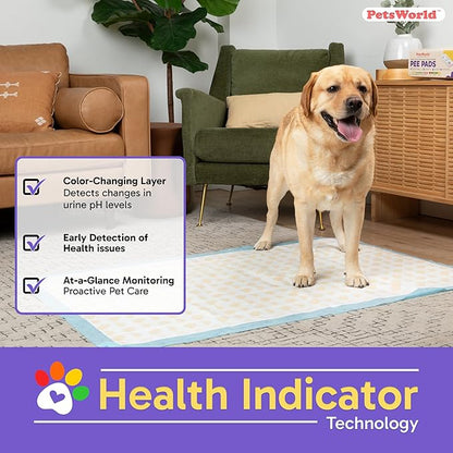 PetsWorld Health Monitoring Dog Pee Pads 37"x54" 50 Count – XXXL Color-Changing Pet Pee Pads for Dogs & Pets, Leak-Proof Super Absorbent Dog Training Pads with Odor Control