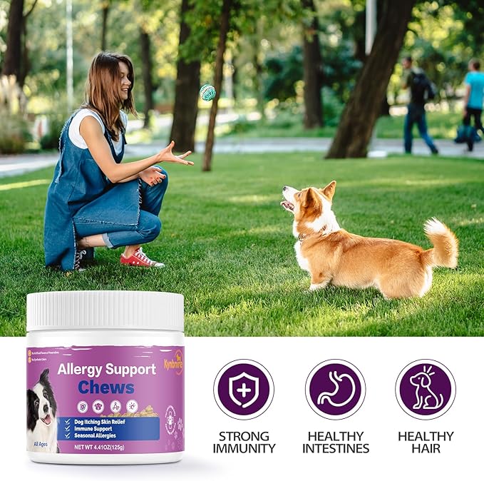 Dog Allergy Chews for Itchy Skin and Seasonal Allergies, Dog Allergy and Itching Skin Relief with Probiotics and Turmeric, Allergy Paw Relief and Dogs Coat Immune -50ct