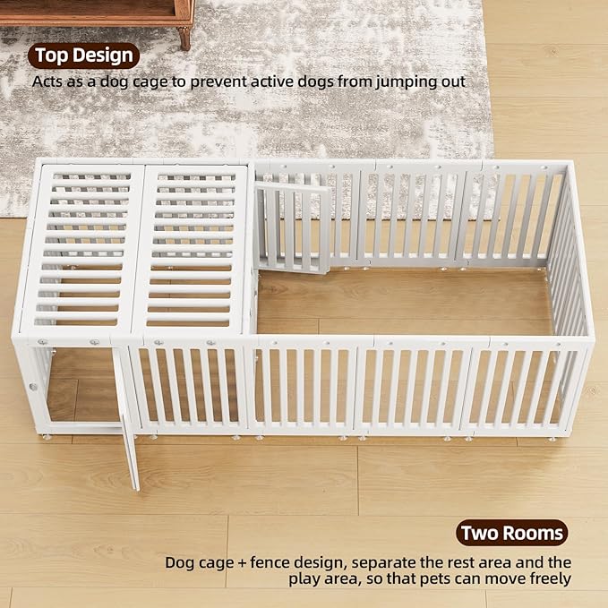 Dog Playpen with Door & Cover Top,18*Fence Panel Puppy Playpen, 2 Room Dog Crate, Pet Playpen for Small & Medium Dogs, Puppy Play Pen for Indoors & Outdoor