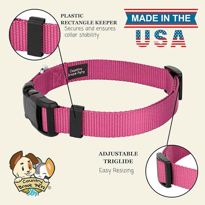 Country Brook Petz - Everyday Nylon Dog Collar for Large, Medium, and Small Dogs and Puppies - for Everyday Use in 10+ Warm Colors (Small, 3/4 Inch Wide, Rose)