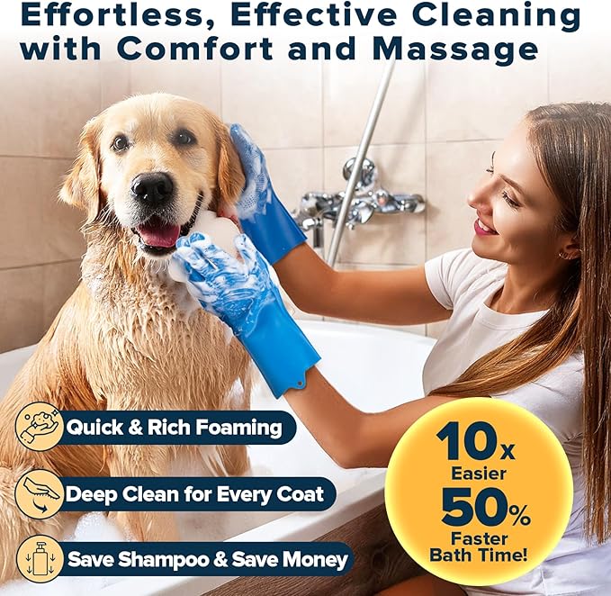 Augwind 6PCS Pet Grooming Kit for Dogs,Cats and Horses | Dog Washing Gloves | Dog Bath Brush | Dog Bath Gloves | Dog Shampoo Brush | Pet Grooming Gloves | Dog Bath Supplies (Navy Blue)