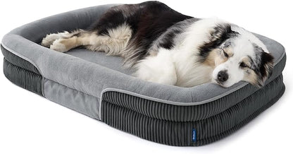Bedsure XL Pro Orthopedic Dog Beds Large Sized Dog - 360° Oval Bolster Jumbo Dogs Bed for Senior Dogs with Waterproof Washable Cover, Extra Large Pet Sofa Couch with Ultra-Soft Fleece, Grey, 45"