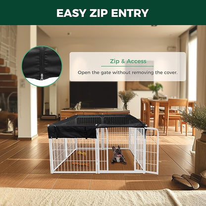 FXW Homeplus Indoor Dog Playpen with Square Mesh Top Cover for Escape Prevention, 24 Inch 8 Panels Heavy Duty Dog Pen for Puppies and Small Dogs, White│Patented