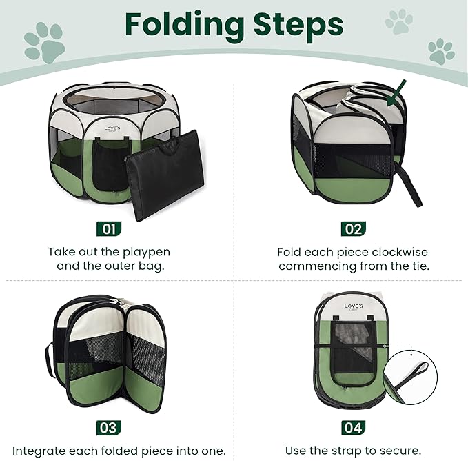 Love's cabin Pet Puppy Dog Playpen, Small Dog Tent Crates Cage Indoor/Outdoor, Portable Playpen for Cat, Foldable Pop Up Dog Kennel Playpen with Carring Case, Removable Zipper Top, Olive Green