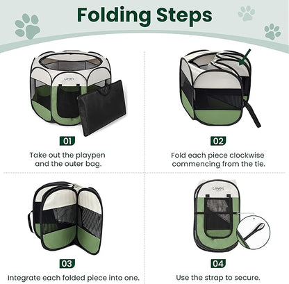 Love's cabin Pet Puppy Dog Playpen, Small Dog Tent Crates Cage Indoor/Outdoor, Portable Playpen for Cat, Foldable Pop Up Dog Kennel Playpen with Carring Case, Removable Zipper Top, Olive Green