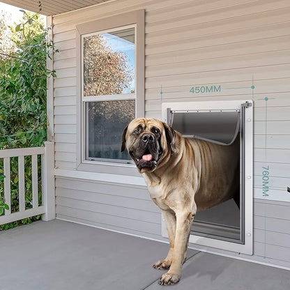 Baboni Pet Door for Wall,3-Flap,Steel Frame and Telescoping Tunnel, Aluminum Lock, Double Flap Dog Door and Cat Door, Strong and Durable (Pets Up to 220 Lb) -X-Large