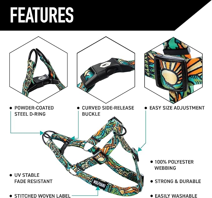 Wolfgang Heavy Duty Adjustable Dog Harness, Pull-Tested for Walking & Training, WildWolf Print, Medium