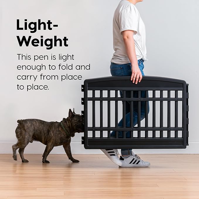 IRIS USA 24" Dog Playpen 8-Panel Pet Exercise Pen with Door Gate 83.5x83.5x24 Puppy Play Pen Indoor Outdoor Plastic Foldable Portable Pet Fence for Small Medium Dogs Puppies Multiple Pets Black