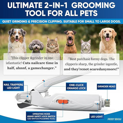 2-in-1 Dog & Cat Nail Clippers and Grinder with Light – Upgraded Safety Guard to Avoid Overcutting, Sharp Blade, Painless Quiet Pet Nail Claw Trimmers, Professional Grooming Tool for Large Small Pets
