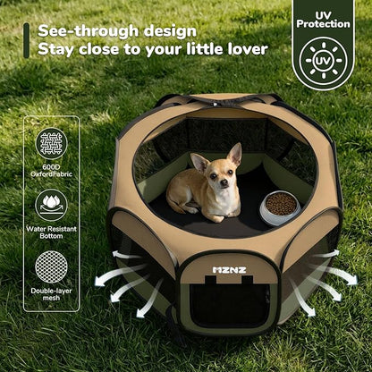 Dog Cat Playpen, Portable Puppy Pet Crate Indoor for Small Dogs Cats Rabbits, Foldable Dog Cage Enclosure for Outdoor, Pop Up Dogs Tent Kennel with Carrying Case, Olive Green