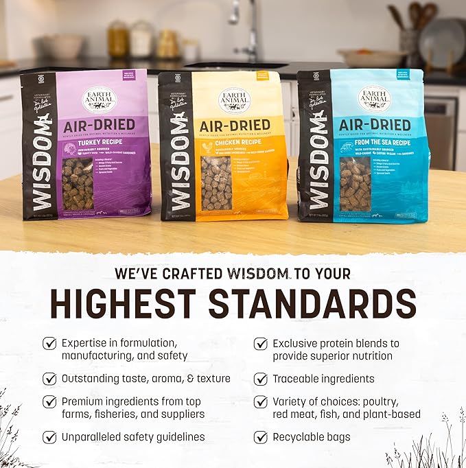 Earth Animal Wisdom Air Dried Dog Food - Chicken, Turkey & from The Sea Variety Pack Premium Natural Dry Dog Food for All Breeds & Ages - 2 Lbs Bag (3 Pack)