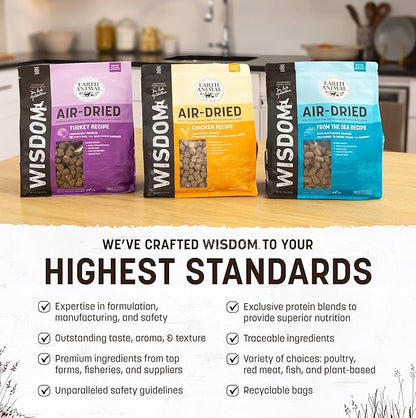 Earth Animal Wisdom Air Dried Dog Food - Chicken, Turkey & from The Sea Variety Pack Premium Natural Dry Dog Food for All Breeds & Ages - 2 Lbs Bag (3 Pack)