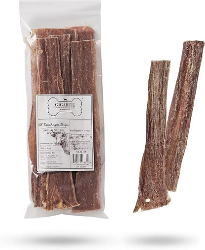 GigaBite Beef Esophagus Dog Treats - Natural Gullet Sticks for Dogs, High Protein Single Ingredient Dog Chews, Rawhide Free Dental Dog Treats for All Dog Breeds - Strips (10 inch), Pack of 10