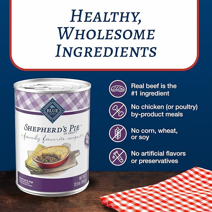 Blue Buffalo Family Favorites Adult Wet Dog Food, Made with Natural Ingredients, Shepherd's Pie, 12.5-oz Can (Pack of 12)