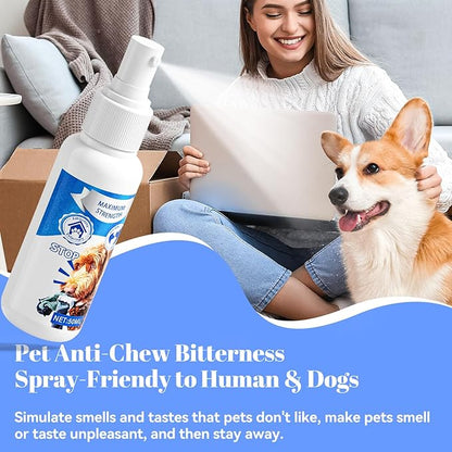 No Chew Spray for Dogs, Bitter Apple Spray for Dogs to Stop Chewing,50ML Natural&Safe Anti Chew Deterrent Spray, Alcohol-Free Effective Indoor/Outdoor Use, Protect Furniture Shoes&Household (Blue)