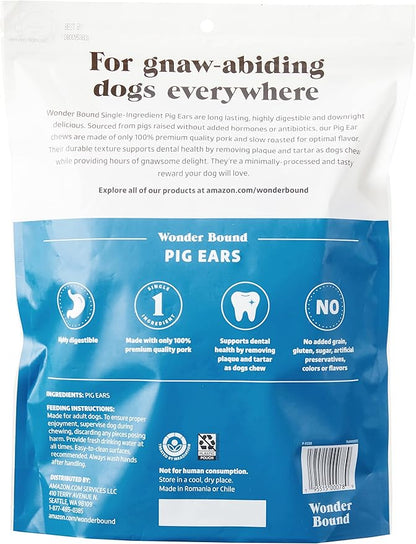 Amazon Brand – Wonder Bound Whole Pig Ears Dog Treats, Pork, 6 ounce, 6 Count (Pack of 1)