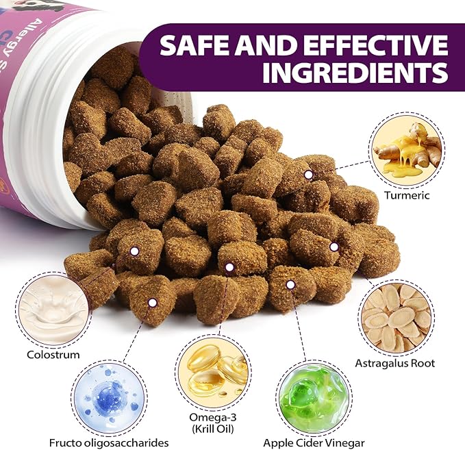 Dog Allergy Chews for Itchy Skin and Seasonal Allergies, Dog Allergy and Itching Skin Relief with Probiotics and Turmeric, Allergy Paw Relief and Dogs Coat Immune -50ct