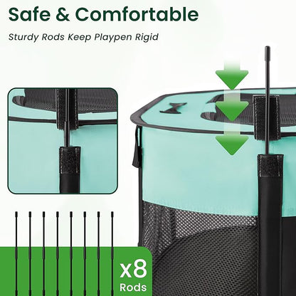 Love's cabin Pet Puppy Dog Playpen, Small Dog Tent Crates Cage Indoor/Outdoor, Portable Exercise Playpen for Dog and Cat, Foldable Pop Up Dog Kennel Playpen with Carring Case (S, Green)