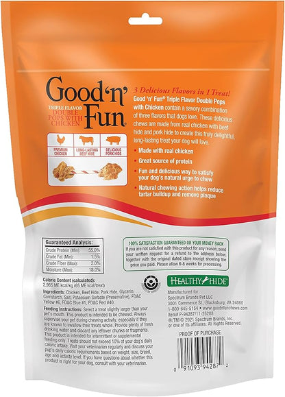 Good 'n' Fun Triple Flavor Double Pops with Chicken, Gourmet Dog Snacks, 5.5 Ounces