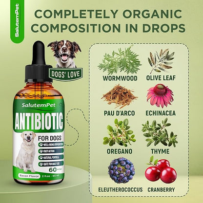 Natural Antibiotics for Dogs and Puppies | Antibiotics for Dogs of All Ages | Herbal Ingredients | Helps with Allergies and UTIs | for Balanced Digestion | Joint Care | Bacon Taste | 2 Oz