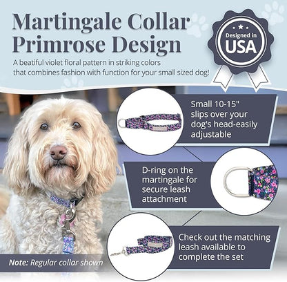Lucky Love Dog Martingale Dog Collar - Adjustable, No-Slip, Durable, & Soft Webbing Collar for Male and Female Dogs Ideal for Training & Walking - Primrose, Small