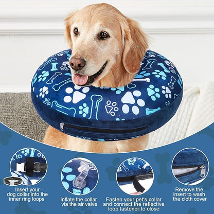 BEAUTYZOO Inflatable Dog Cone Collar, Recovery Dog Cone After Surgery, Adjustable Blow up Dogs Donut Collar, Pet Recovery Collar for Dogs,Navy Blue M