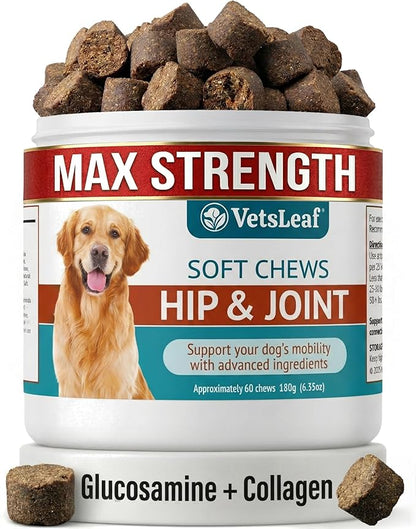 Hip & Joint Dog Chews – Glucosamine, Chondroitin, MSM, Turmeric & Collagen for Joint Health & Mobility – High-Potency Supplement for Dogs of All Breeds & Sizes – Active Lifestyle Support