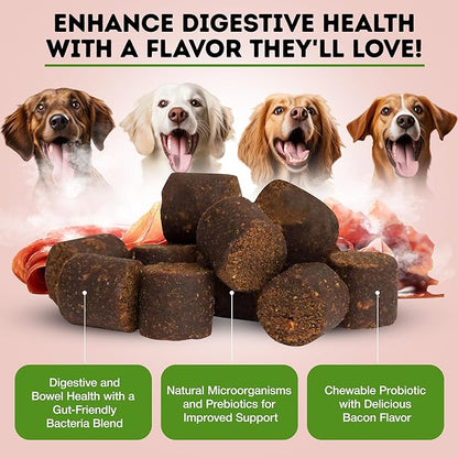 Only Natural Pet Probiotic Dog and Cat Supplement - Digestive & Gut Health Enzyme Formula, Puppy & Canine Digestive Chews, Best for Stomach Relief & Gas Aid - Soft Chews, 60 Count.
