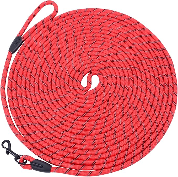 Long Dog Leash for Training 50Ft-Reflective Nylon Rope with Swivel Hook-Recall Agility Lead for Large Small Medium Dogs Outside Walking Hiking-Red