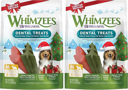 Whimzees by Wellness Holiday Natural Grain Free Dental Chews for Dogs, Medium Breed, 6 Count (Pack of 2)