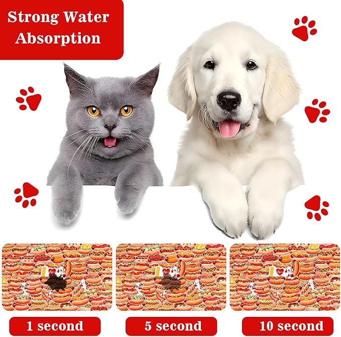 Dog Food Mats for Floors Waterproof Mat for Cat Food and Water Bowls - Absorbent Quick Dry Non Slip Mat for Pet Feeding