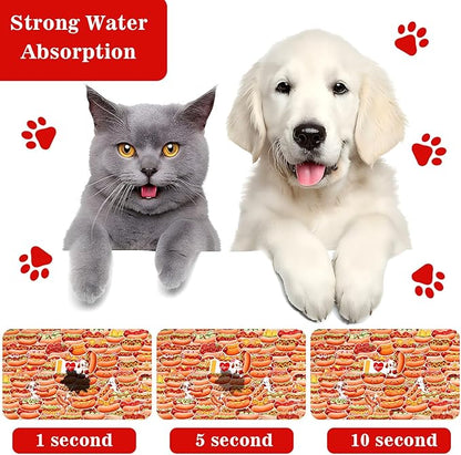 Dog Food Mats for Floors Waterproof Mat for Cat Food and Water Bowls - Absorbent Quick Dry Non Slip Mat for Pet Feeding