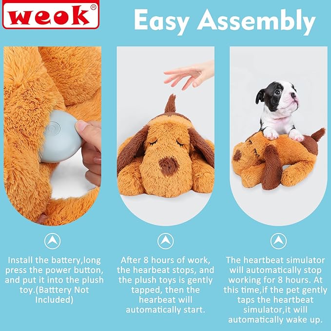 WEOK Heartbeat Puppy Toy, Comfort Cuddler Pillow, Dog Anxiety Relief Calming Aid,Heartbeat Stuffed Toy for Dogs,Puppy Heartbeat Toy Sleep Aid,Dog Heartbeat Toy for Pet